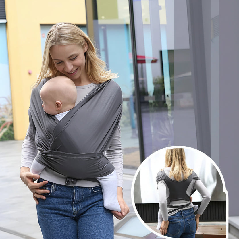 Echarpe porte gris foncé maman trés confortable avec son bébé