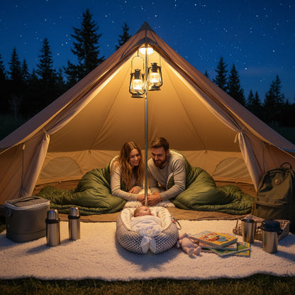 Nid bébé couronne  gris  les parents en camping avec bébé