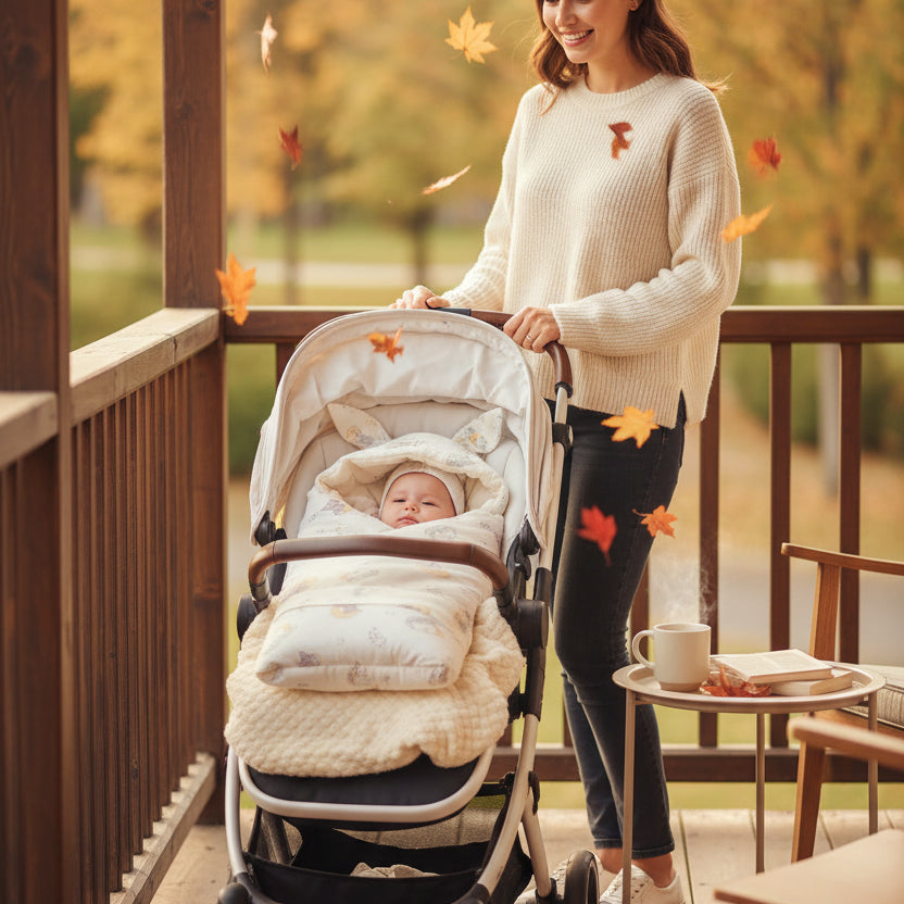 Nid d'ange 3 maman au balcon avec son enfant en automne