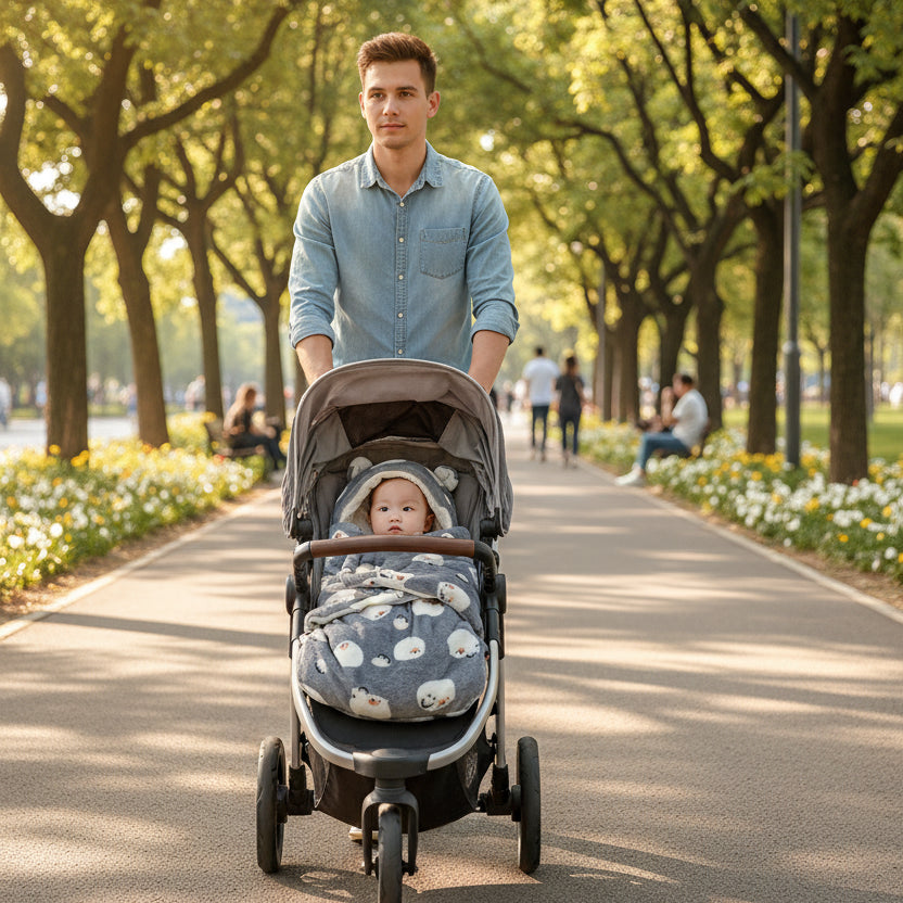 Nid d'ange bébé ours blanc, papa se balade au parc avec son enfant