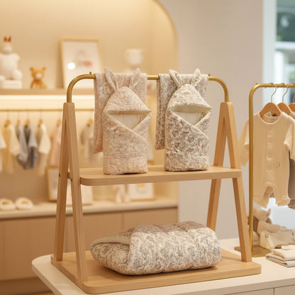 Nid d'ange fleur et lapin bien rangés dans un magasin