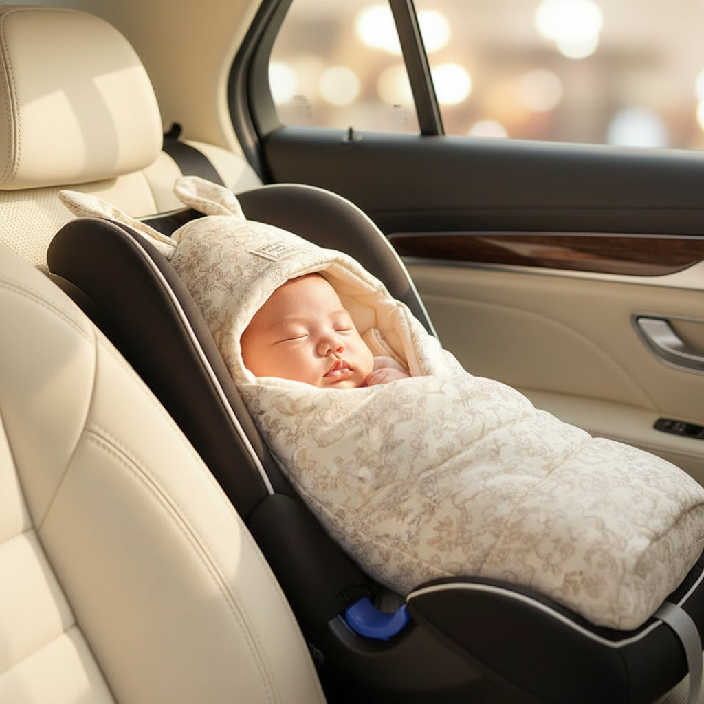 Nid d'ange lapin bébé dans son siège dans la voiture