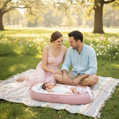 Nid pour bébé cerf de noel, les parents parc avec bébé qui dort tranquillement.