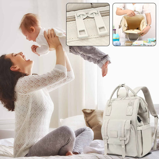 Sac à dos à  langer beige de grande capacité