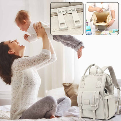 Sac à dos à  langer beige de grande capacité