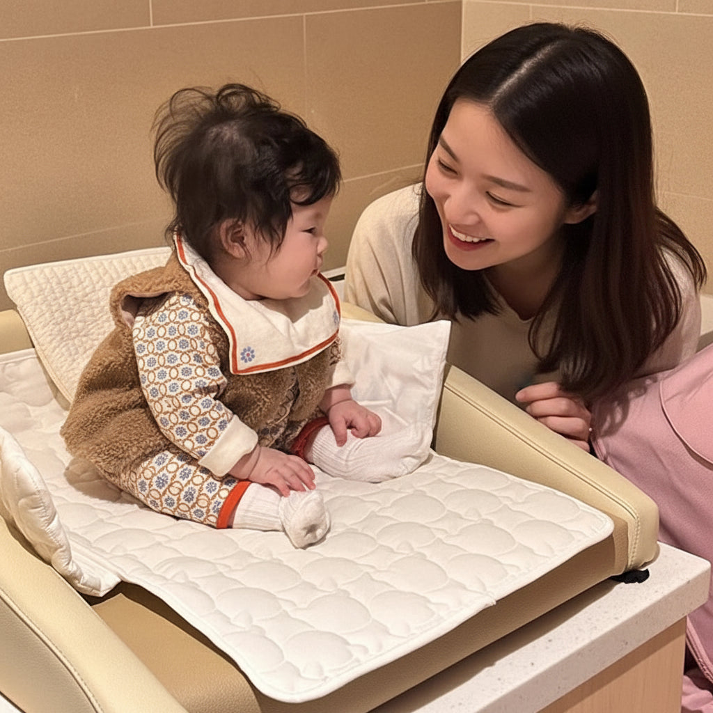 Tapis à langer voyage B maman regarde son bébé assis 