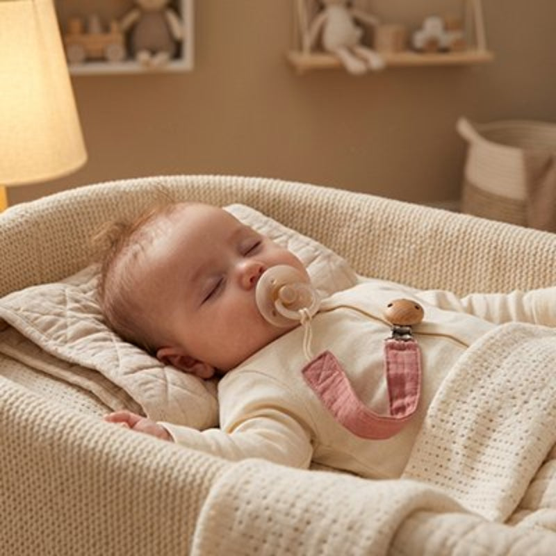 Attache tetine rose bébé endormit dans son lit