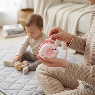 Boite a tetine​ bebe blanc bébé joue et maman range la tétine