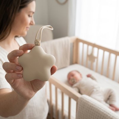 Boite a tetine blanc cassée bébé couché dans son lit