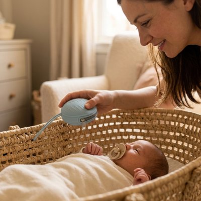 Boite a tetine bleu bébé dort confortablement dans son lit
