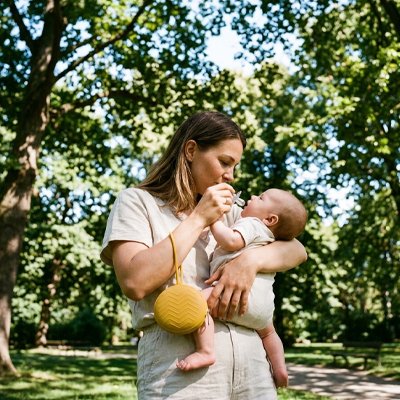 Boite a tetine jaune bébé ouvre sa bouche pour prendre sa tétine