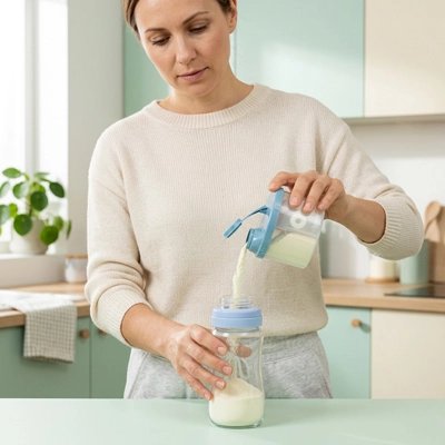 Boite doseuse lait bleu maman transvase le lait