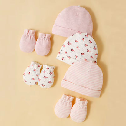 Bonnet bébé fille rose, ensemble de trois chapeaux et gants