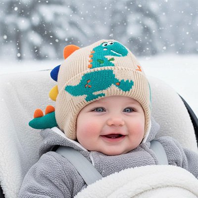 Bonnet bébé garçon beige bébé tout assis tranquillement