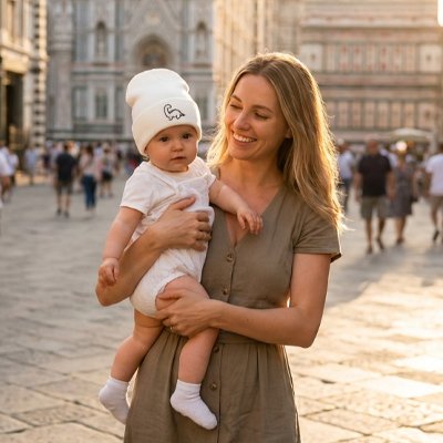 Bonnet bébé garçon maman dans la rue avec son bébé