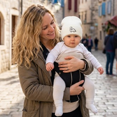 Bonnet bébé garçon maman qui regarde son fils