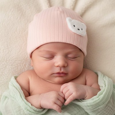 Bonnet bébé naissance rose, bébé qui dort tranquillement