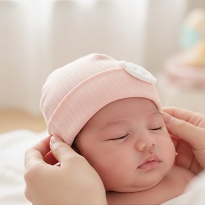 Bonnet bébé naissance rose, maman qui range le bonnet de bébé 