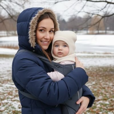Cagoule bébé beige bébé bien confortable dans les bras de sa maman