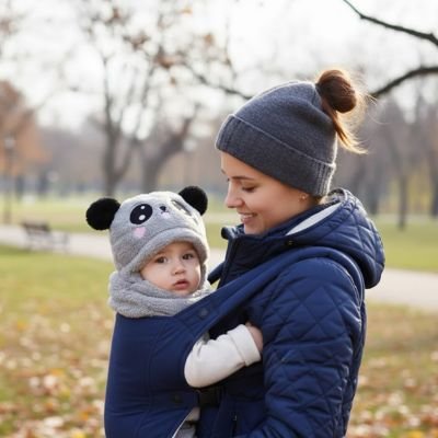 Cagoule bebe  gris maman qui se balade au parc avec son bébé
