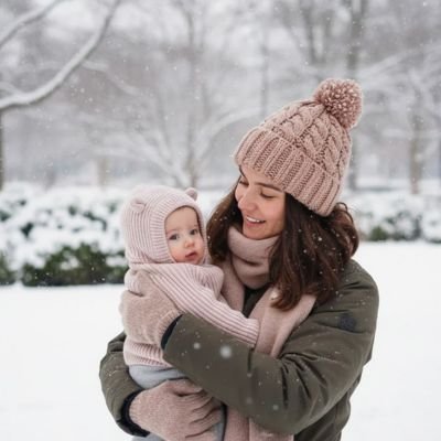 Cagoule pour bebe beige maman qui regarde son bébé en souriant