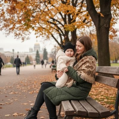 Cagoule pour bebe noir maman et son bébé assis sur un banc dans la rue