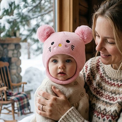Cagoule pour bebe rose maman qui regarde son enfant en souriant
