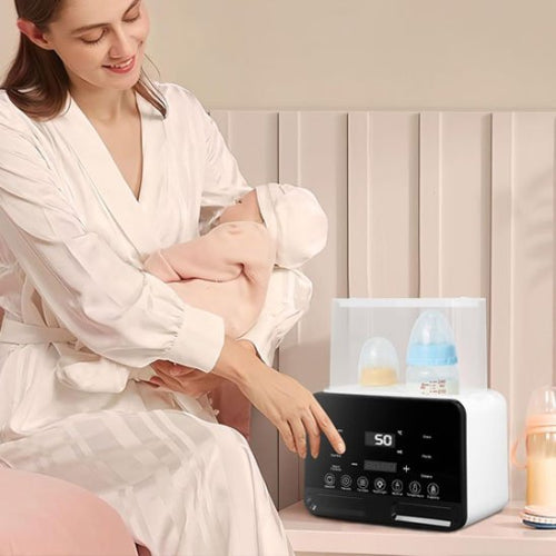 Chauffe biberon EU 220V maman qui apprète le biberon de bebe