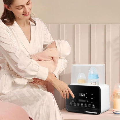 Chauffe biberon EU 220V maman qui apprète le biberon de bebe