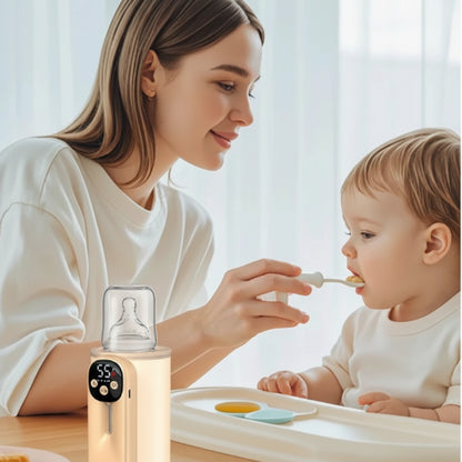 chauffe-biberon beige maman donne à manger à son enfant