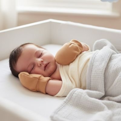 Moufle bébé marron, bébé dort en sécurité