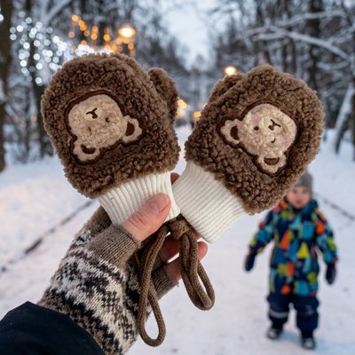 Moufle bébé marron, une pair de mitaine pour l'enfant