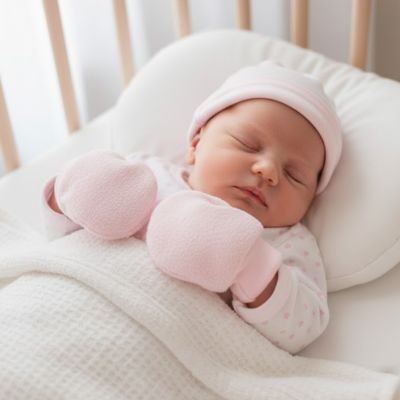 Moufle bébé rose bébé confortable dans son lit