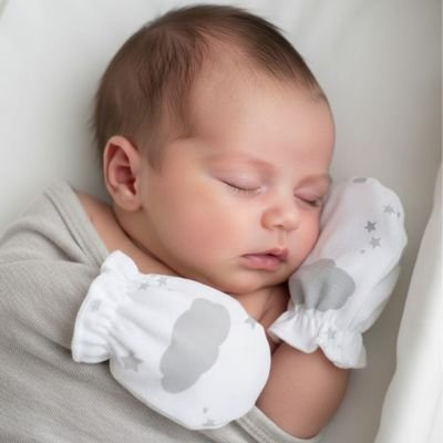 Moufles bebe  gris bébé dors confortablement