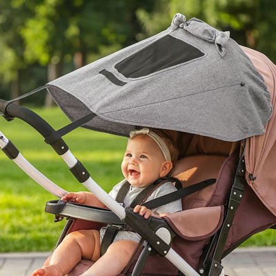 Par soleil pour poussette​ gris qui protège bébé contre le soleil