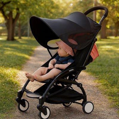 Par soleil pour poussette​ noir bébé bien assis dans sa poussette