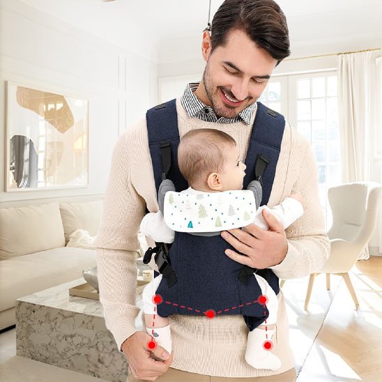 Porte bébé  bleu, bébé en sécurité dans son porte bébé
