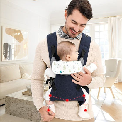 Porte bébé  bleu, bébé en sécurité dans son porte bébé