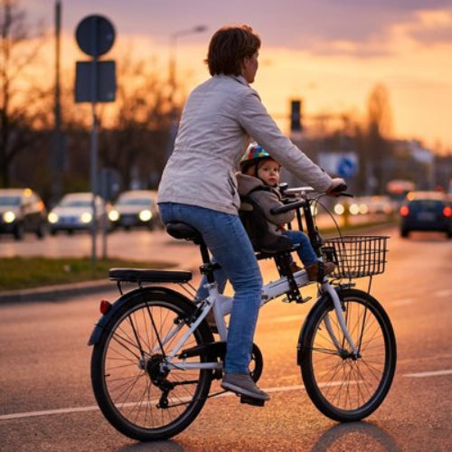Porte bebe velo gris noir bébé en sécurité avec sa maman