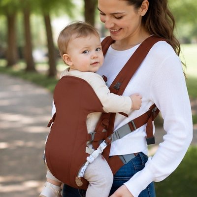 Porte bebe vert, maman porte son bébé face à face 