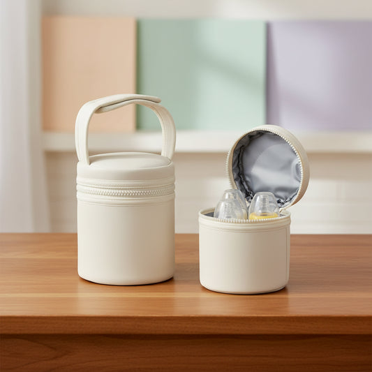 porte biberon beige posé sur une table dans la maison