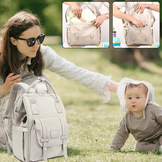 sac à dos à langer  beige bien organisé