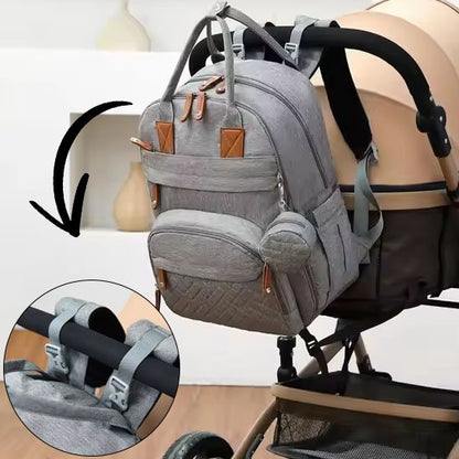 Sac à dos à langer gris pratique pour la poussette 