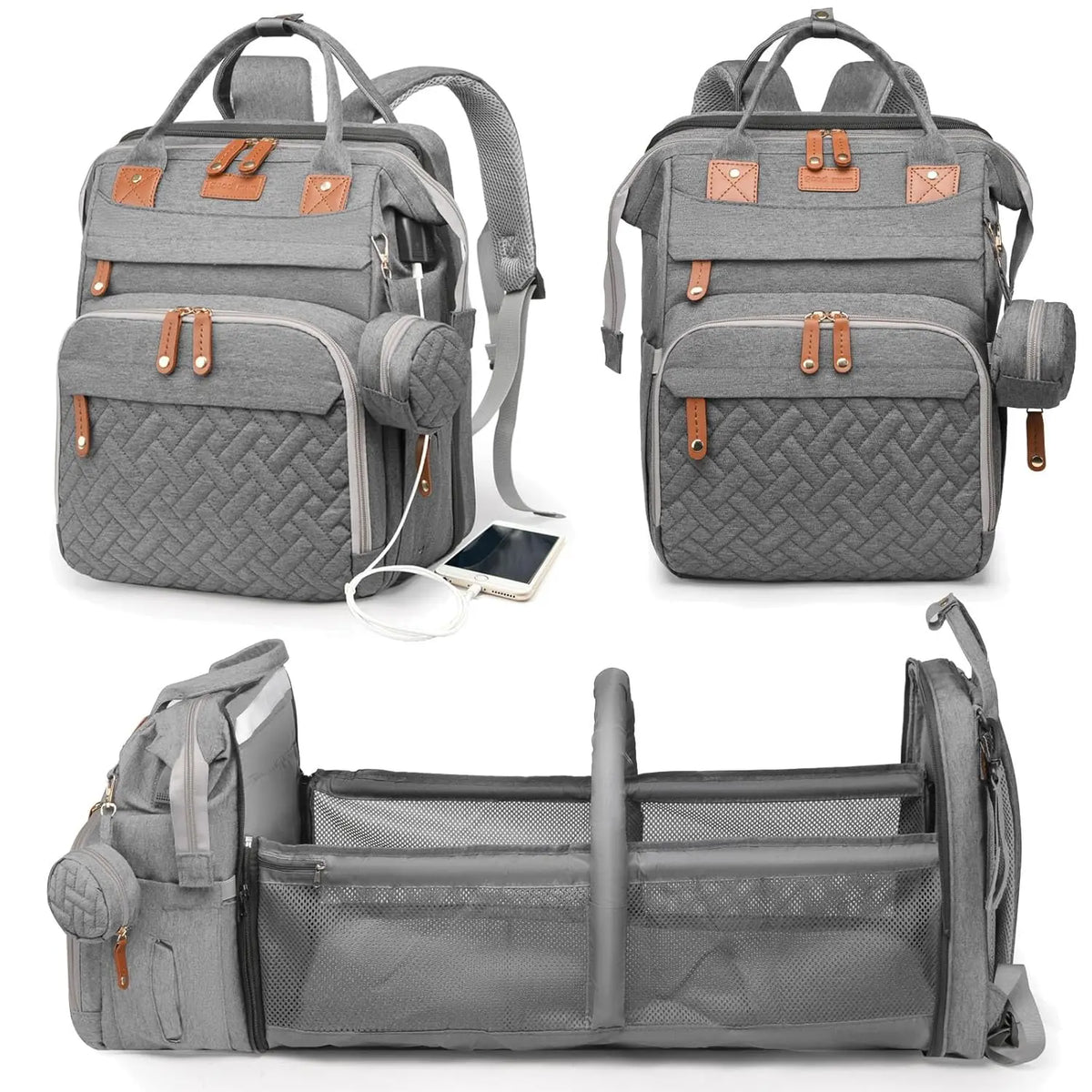 sac à dos sac à langer gris bien presenté