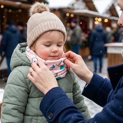 Tour de cou bebe fille enfant bien au chaud avec sa maman