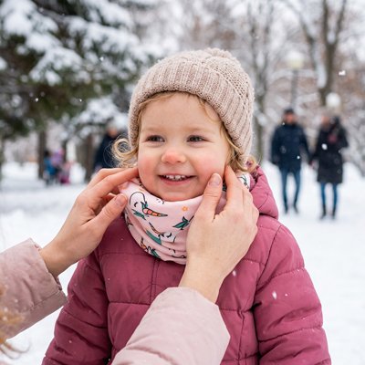 Tour de cou bebe fille maman qui protège bien son enfant du froid