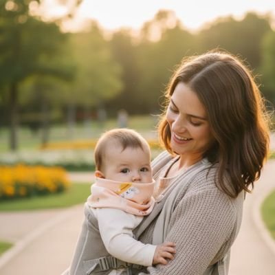 Tour de cou bebe rose maman toute souriante regarde son enfant.