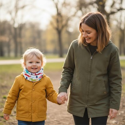 Tour de cou enfant dinosaure maman qui prend une marche avec son enfant