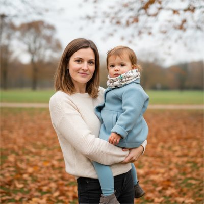 Tour de cou enfant plume, maman qui porte son bébé dans les bras