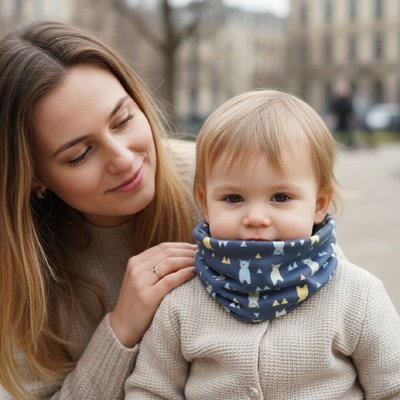 Tour de cou  ours bleu maman qui admire son fils